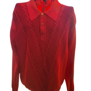 Red Cable Knit Polo Sweater